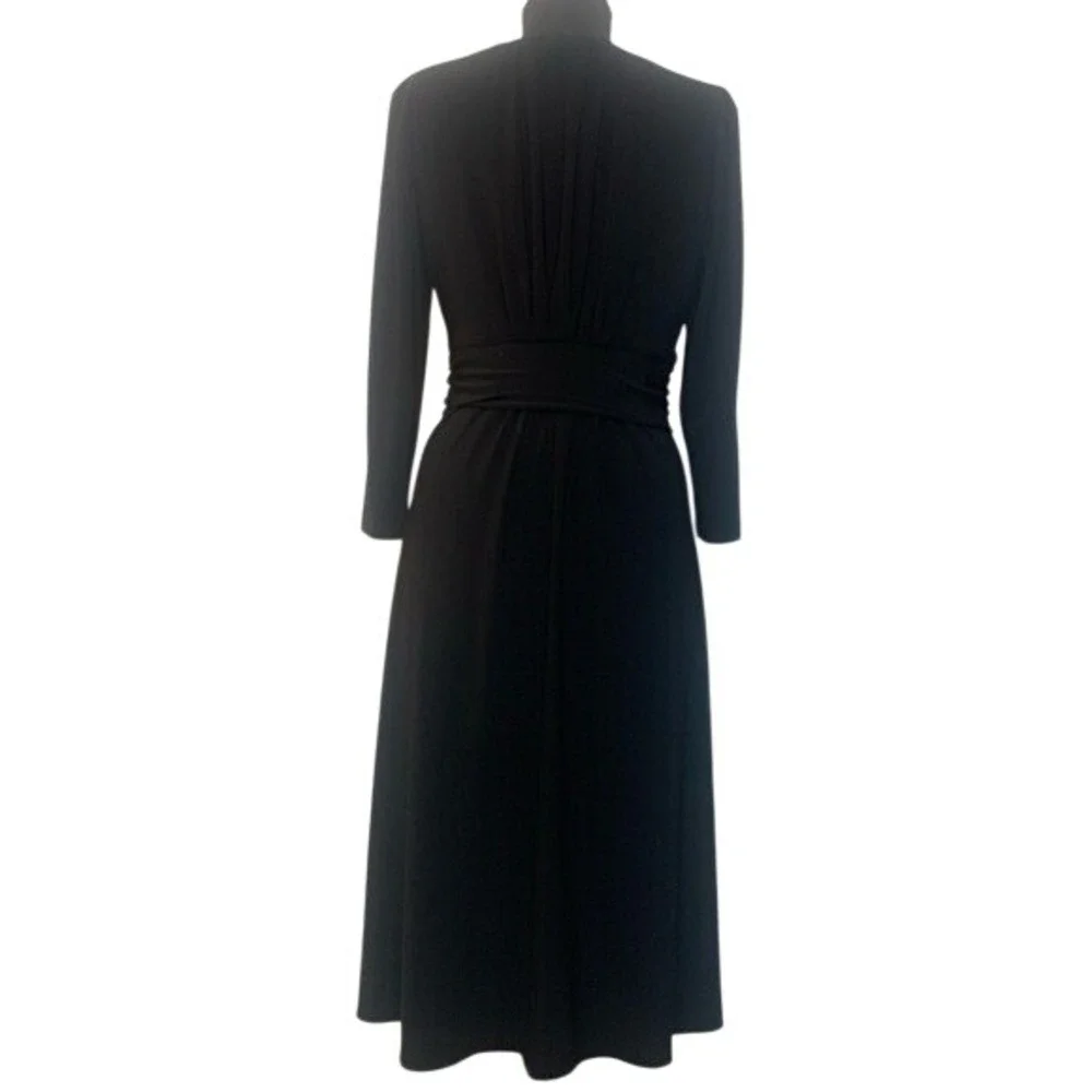 Chico's Black Stretch Dress V-Neck Peplum Tie-At-Waist 3/4 Sleeve Sz Medium (1)‎ - Picture 9 of 13